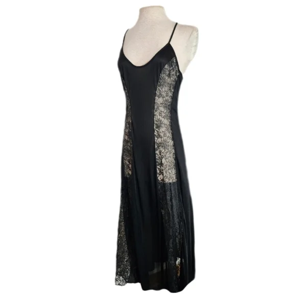 Circle III New York Slip Gown Lace Paneled Front Vibtage Black Size S - Picture 3 of 14